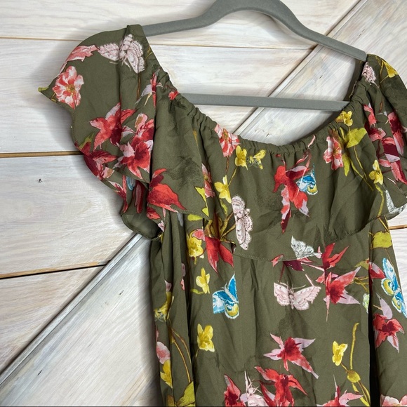 Maeve Vallita Off Shoulder Top Green Floral Ruffle - Picture 7 of 7